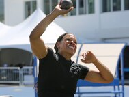 Army Staff Sgt Lavone Kendrick competes in the shot-put competition at the 2018 DOD Warrior Games
