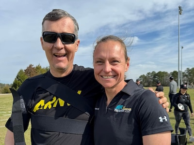 Major Jeremy Ditlevson reconnects with Adriane Wilson, one of the coaches for Team Army at the 2024 Army Trials