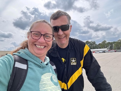 Jeremy Ditlevson and his wife Jaralyn at the cycling competition during the 2024 Army Trials