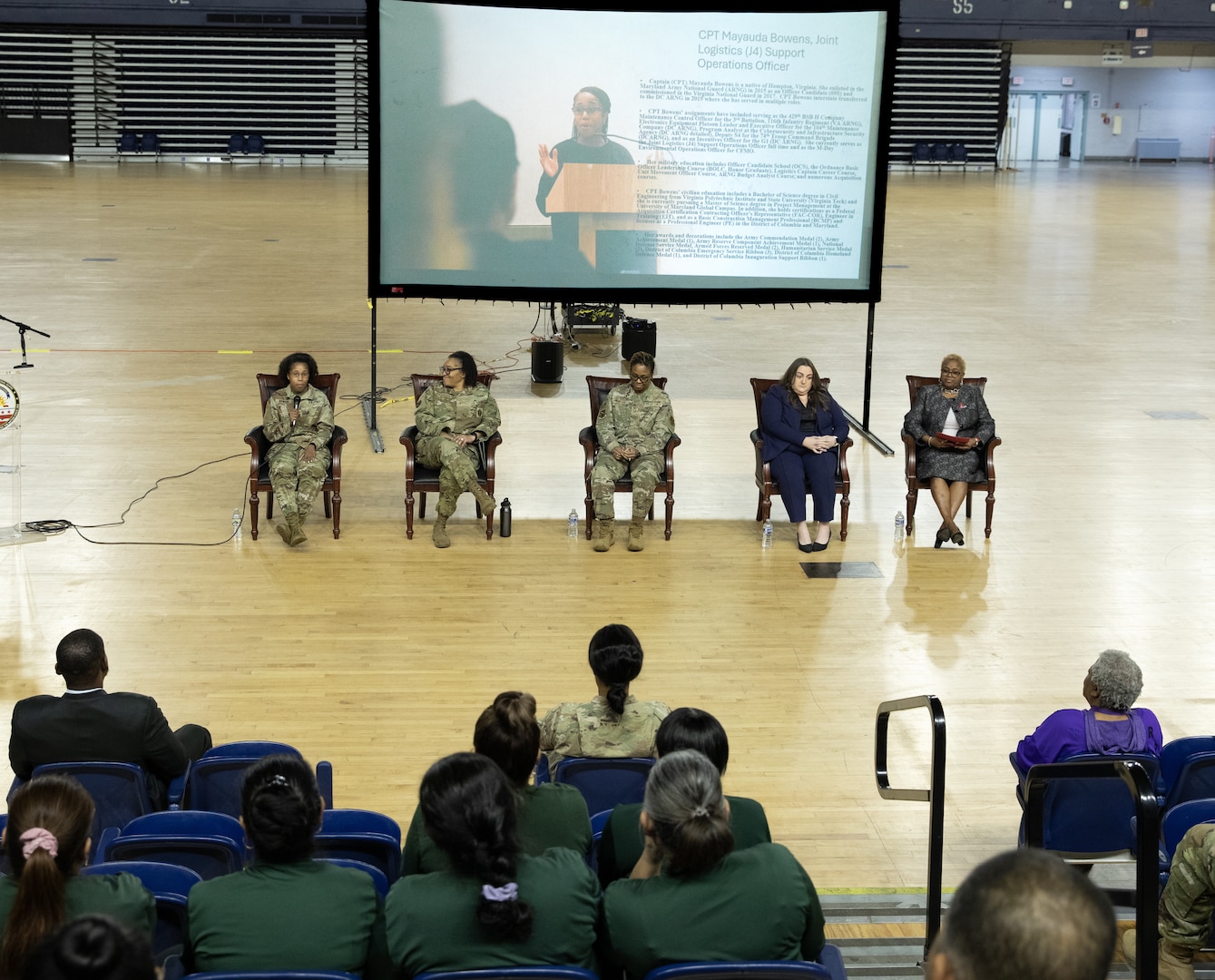 District of Columbia National Guard holds Women Empowerment Panel to commemorate Women’s History Month in the D.C. National Guard Armory, March 28, 2024. The panel features Chief Master Sgt. Naconda Hinton, Senior Enlisted Leader, 113th Medical Group; Capt. Mayauda Bowens, Logistics Support Operations Officer; Chief Warrant Officer 3 Annette Johnson-Tate, DCARNG Officer Strength Manager; Vakisa Bragg, Program Analyst and Ms. Nicole McDermott, Chief of Staff (DCGO-DCNG).