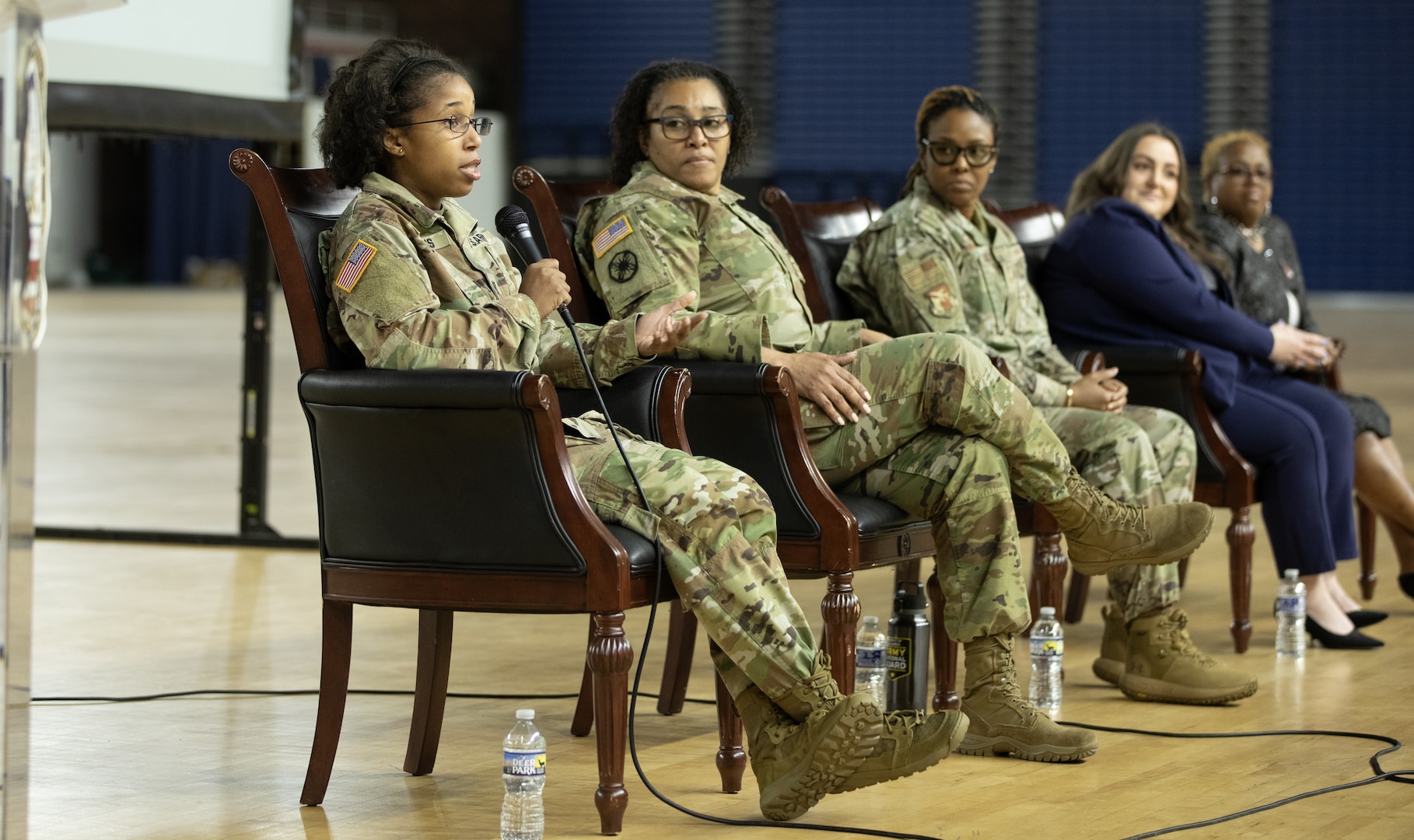 District of Columbia National Guard holds Women Empowerment Panel to commemorate Women’s History Month in the D.C. National Guard Armory, March 28, 2024. The panel features Chief Master Sgt. Naconda Hinton, Senior Enlisted Leader, 113th Medical Group; Capt. Mayauda Bowens, Logistics Support Operations Officer; Chief Warrant Officer 3 Annette Johnson-Tate, DCARNG Officer Strength Manager; Vakisa Bragg, Program Analyst and Ms. Nicole McDermott, Chief of Staff.