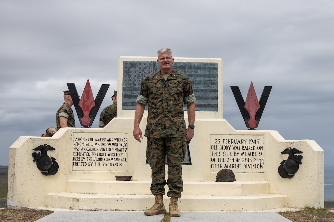 U.S. Marine Corps Lt. Gen. Roger B. Turner, the commanding general of III Marine Expeditionary Force, poses for a photo after the Reunion of Honor ceremony on Iwo To, Japan, March 30, 2024. The 79th annual Reunion of Honor ceremony commemorates the veterans who fought for their respective countries on this hallowed ground; their battle has inspired future generations to value and maintain peace, security and stability in the Indo-Pacific region and beyond. (U.S. Marine Corps photo by Sgt. Christian M. Garcia)