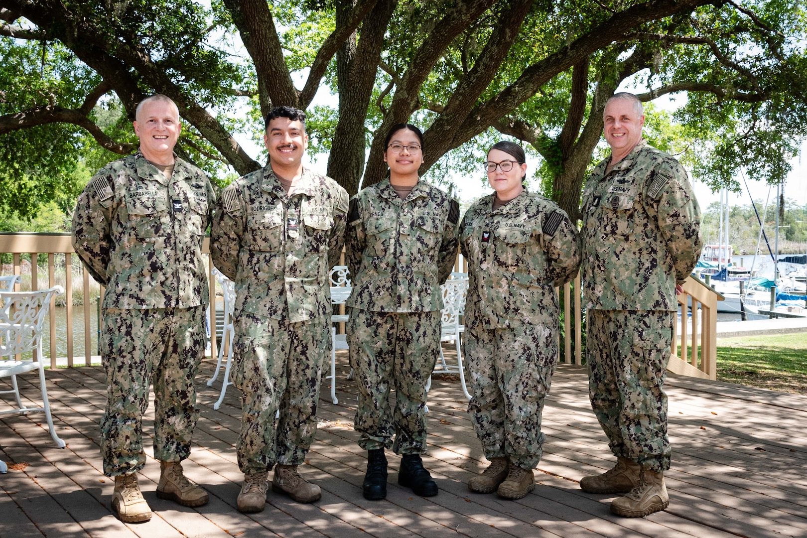 Honored with of the Quarter awards, from left to right, were Hospital Corpsman Third Class Miguel Rodriguez as Junior Sailor of the Quarter, Hospitalman Ma’Angeline Viernes as Blue Jacket of the Quarter and Hospital Corpsman Second Class Ashlyn Sanders as the Sailor of the Quarter.