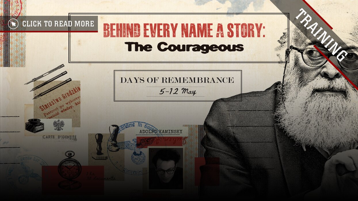 The DoD theme for the 2024 observance is, “Behind Every Name a Story: The Courageous.” This year’s poster honors a
courageous rescuer, Adolfo Kaminsky. An Argentine-born member of the French Resistance, Kaminsky masterfully
forged identification papers, passports, food ration cards, and other documents to save the lives of over 10,000 Jews, many
of them children. He risked his life and his health, losing his sight in one eye, to become one of the greatest rescuers
during World War II.
