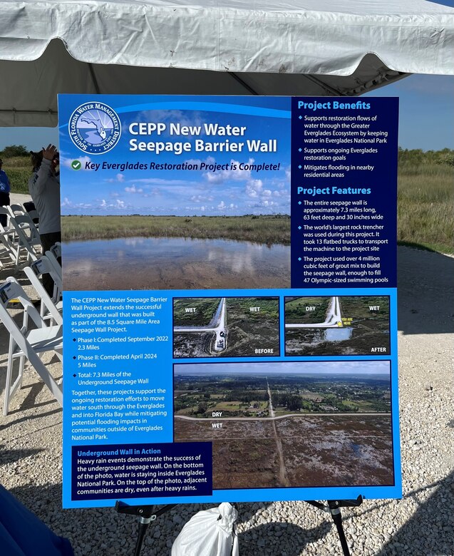 Maj. Cory Bell, U.S. Army Corps of Engineers Deputy District Commander for South Florida joined local, state, federal and tribal officials as well as stakeholders to cut the ribbon on the Central Everglades Planning Project (CEPP) New Water Seepage Barrier Wall Project.