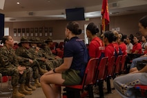 U.S. Marine Corps poolees and guests with 12th Marine Corps District ask Marine Corps Recruit Depot San Diego drill instructors questions during an all-female pool function at Marine Corps Base Camp Pendleton, Calif., April 27. The pool function consisted of poolees and guests from Recruiting Station Riverside, RS San Diego and RS Orange County. (U.S. Marine Corps photo by Cpl. Fred Garcia)