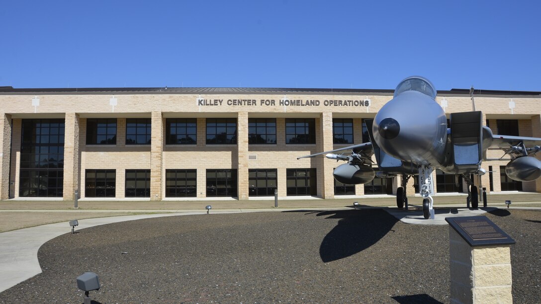 An F-15C was repainted at the Killey Center for Homeland Operations at Tyndall Air Force Base, Panama City, Florida, to depict one of the F-15A aircraft from the 102nd Fighter Wing that responded to the terrorist attacks in New York City on September 11, 2001.