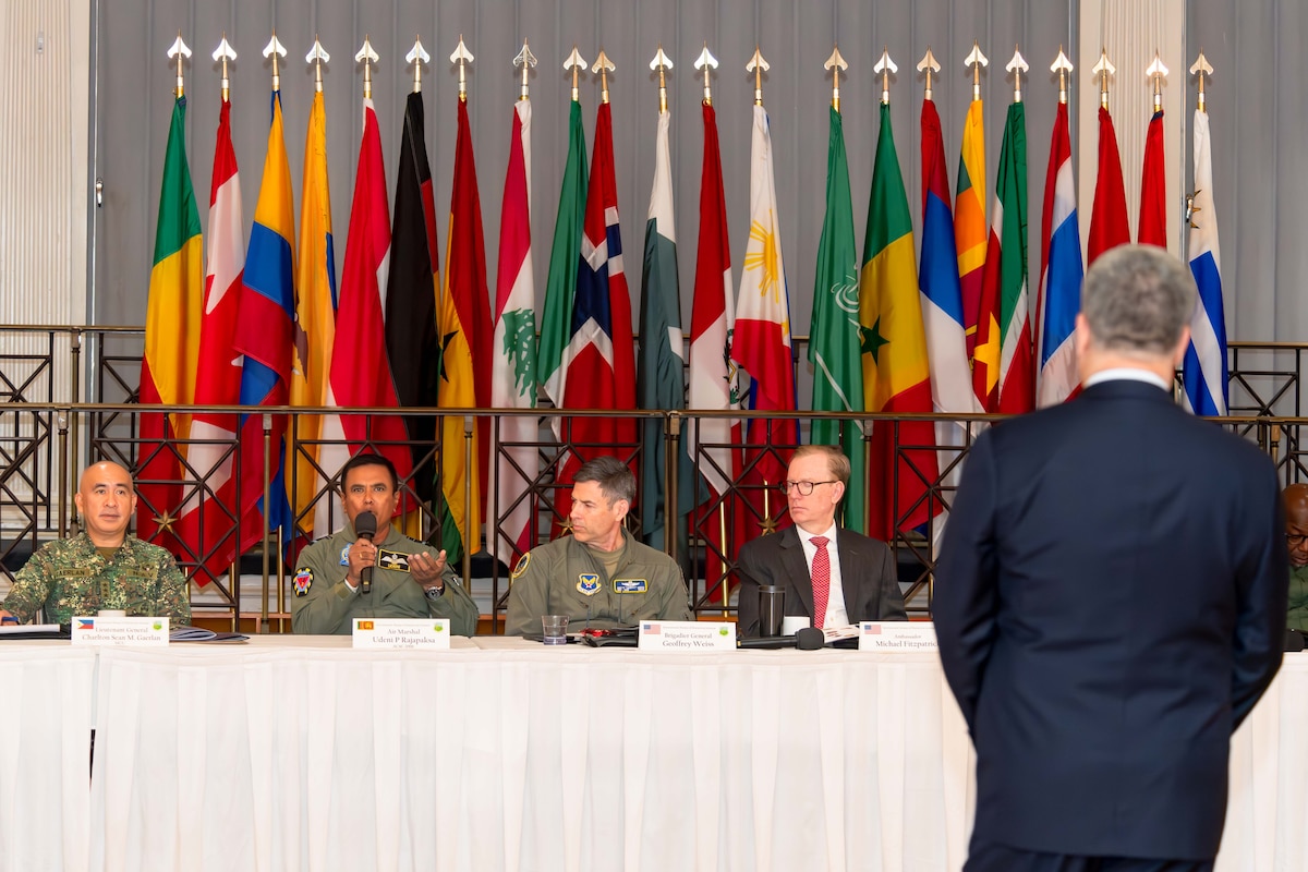 International graduates representing various countries return to the Air University campus, joining Air Force and Department of State leaders to share perspectives on a variety of military topics during the second annual International Alumni of Distinction Seminar at Maxwell Air Force Base. Apr. 17, 2024. Dr. Brendan Mulvaney, Director of the China Aerospace Studies Institute–part of the Air University, hosts a Q&A session concerning strategic environment and United States Indo-Pacific Command (INDOPACOM). - (U.S. Air Force photo by Sean Ross)