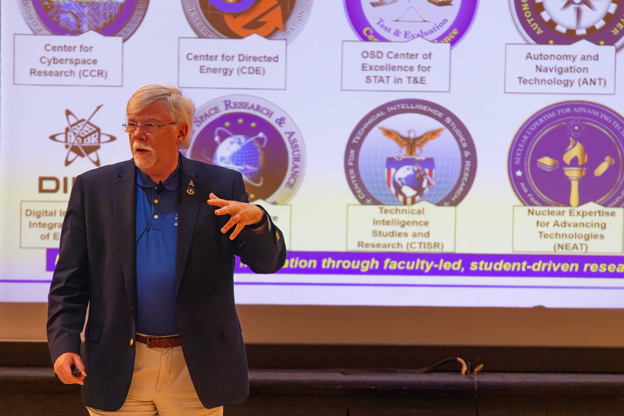 International graduates representing various countries return to the Air University campus, joining Air Force and Department of State leaders to share perspectives on a variety of military topics during the second annual International Alumni of Distinction Seminar at Maxwell Air Force Base. Apr. 16, 2024. Dr. Walter F. Jones, the Director and Chancellor of the Air Force Institute of Technology (AFIT) at Wright-Patterson Air Force Base, Ohio, partakes in a Q&A session on AFIT’s purpose and structure. Maxwell AFB, Ala. -  (U.S. Air Force photo by Sean Ross)