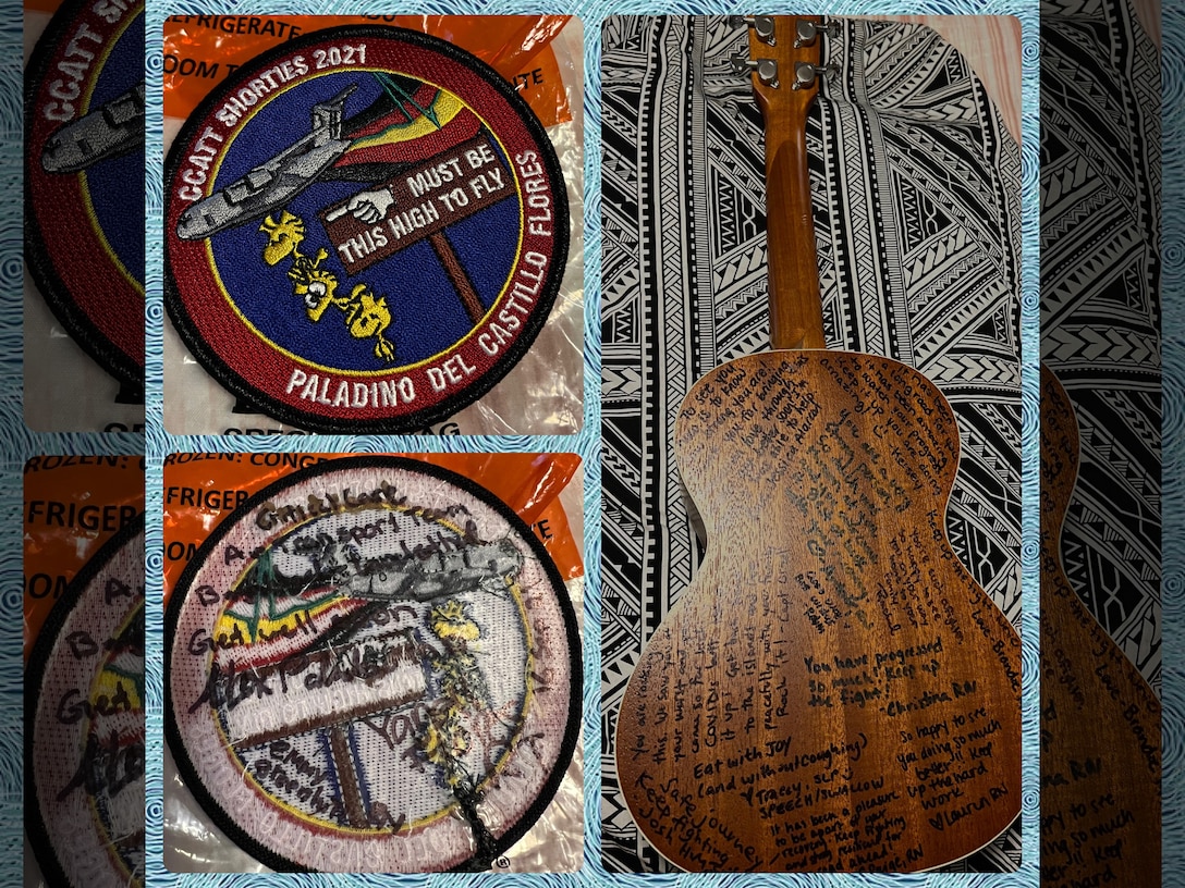 Critical Care Air Transport Team signed patch and LRMC signed Ukelele