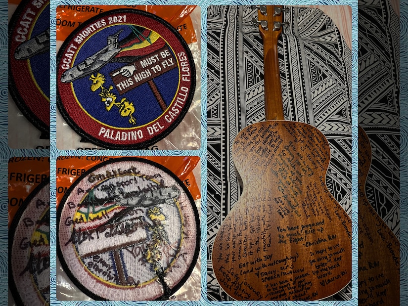 Critical Care Air Transport Team signed patch and LRMC signed Ukelele