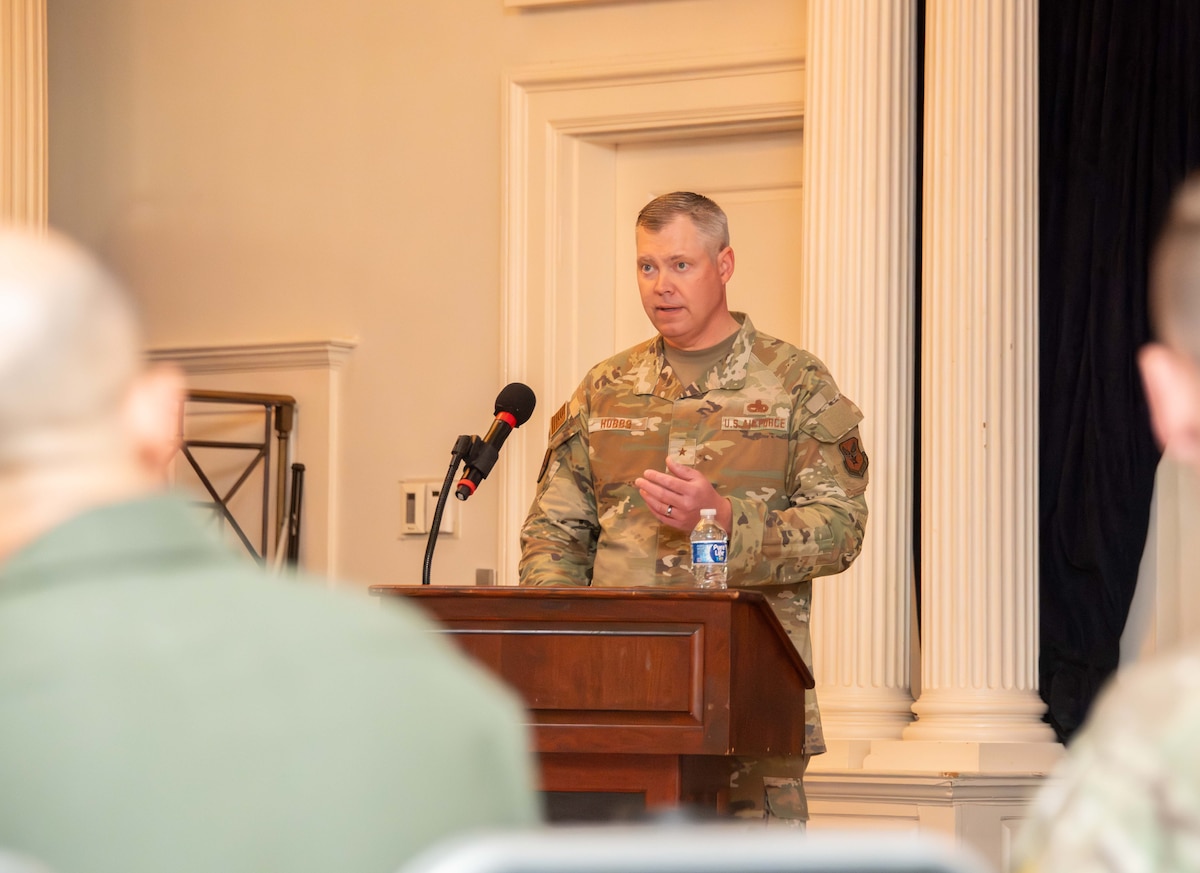 International graduates representing various countries return to the Air University campus, joining Air Force and Department of State leaders to share perspectives on a variety of military topics during the  second annual International Alumni of Distinction Seminar at Maxwell Air Force Base. Apr. 18, 2024. Speaker Brig. Gen. Christopher J. Hobbs  the Mobilization Assistant to the Director of Logistics, Civil Engineering, Force Protection and Nuclear Integration, Headquarters Air Force Materiel Command, Wright-Patterson Air Force Base Q&A discussion. International Officer School hosted the five-day event, which was built around the theme, “Peace Through Partnership” and is designed to enhance and building strategic relationships with partners and allies to maintain the leading edge in global competition.  (US Air Force photo by Darius Hutton)