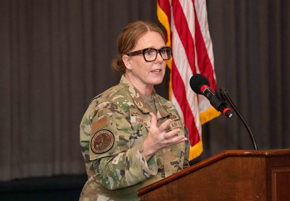International graduates representing various countries return to the Air University campus, joining Air Force and Department of State leaders to share perspectives on a variety of military topics during the  second annual International Alumni of Distinction Seminar at Maxwell Air Force Base. Apr. 18, 2024. Speaker Brig. Gen. Jori A. Robinson serves as the Assistant Deputy Chief of Staff, Intelligence, Surveillance and Reconnaissance, Headquarters U.S. Air Force Conducts Q&A discussion. International Officer School hosted the five-day event, which was built around the theme, “Peace Through Partnership” and is designed to enhance and building strategic relationships with partners and allies to maintain the leading edge in global competition.  (US Air Force photo by Darius Hutton)”