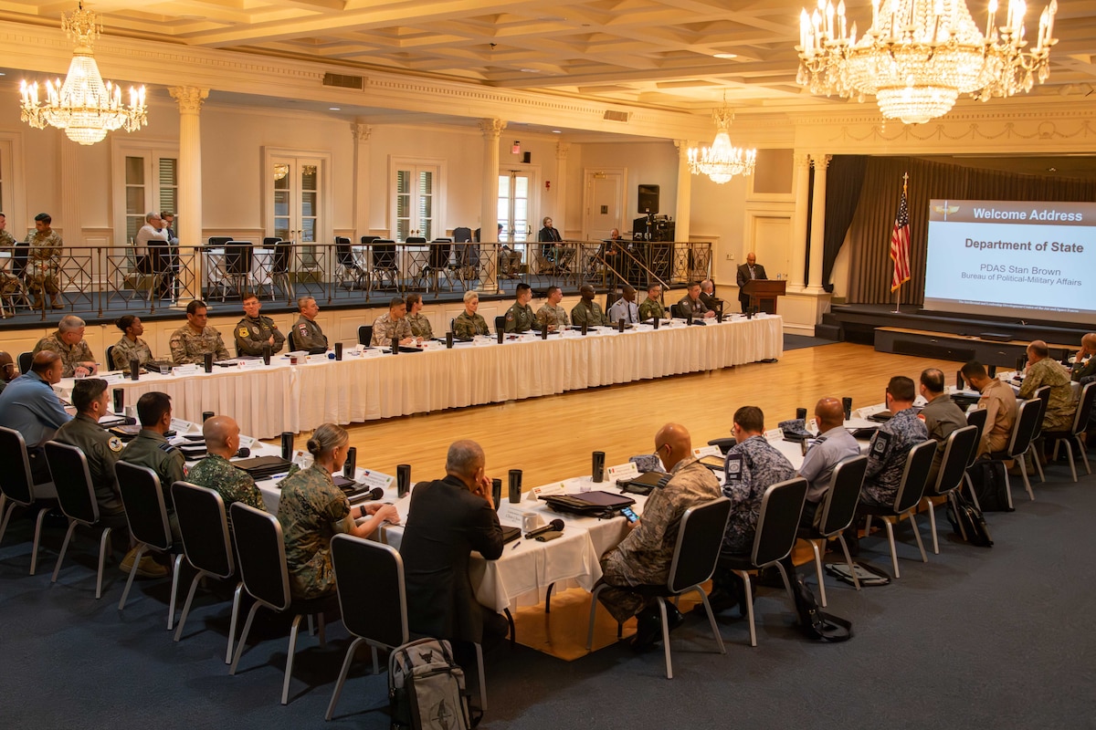 International graduates representing various countries return to the Air University campus, joining Air Force and Department of State leaders to share perspectives on a variety of military topics during the  second annual International Alumni of Distinction Seminar at Maxwell Air Force Base. Apr. 15, 2024 Q&A discussion. International Officer School hosted the three five-day event, which was built around the theme, “Peace Through Partnership” and is designed to enhance and building strategic relationships with partners and allies to maintain the leading edge in global competition. (US Air Force photo by Darius Hutton )”(U.S. Air Force photo by  Darius Hutton )