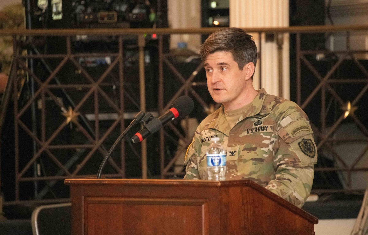 International graduates representing various countries return to the Air University campus, joining Air Force and Department of State leaders to share perspectives on a variety of military topics during the  second annual International Alumni of Distinction Seminar at Maxwell Air Force Base. Apr. 17, 2024. Speaker Dr. COL Sean McClure of ACSS conducts Q&A discussion. International Officer School hosted the five-day event, which was built around the theme, “Peace Through Partnership” and is designed to enhance and building strategic relationships with partners and allies to maintain the leading edge in global competition.  (US Air Force photo by Darius Hutton)