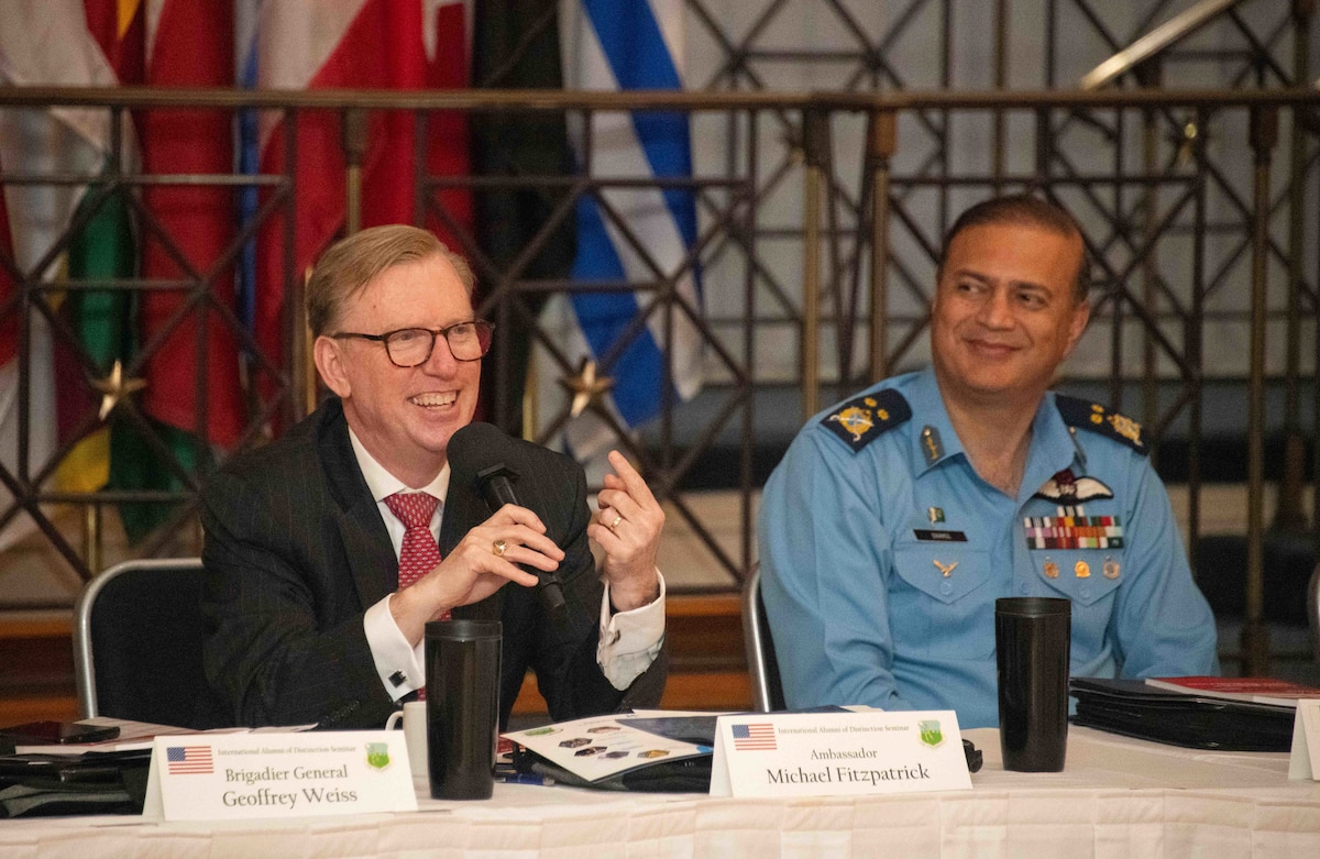 International graduates representing various countries return to the Air University campus, joining Air Force and Department of State leaders to share perspectives on a variety of military topics during the  second annual International Alumni of Distinction Seminar at Maxwell Air Force Base. Apr. 17, 2024 Q&A discussion. International Officer School hosted the three five-day event, which was built around the theme, “Peace Through Partnership” and is designed to enhance and building strategic relationships with partners and allies to maintain the leading edge in global competition. (US Air Force photo by Darius Hutton )”