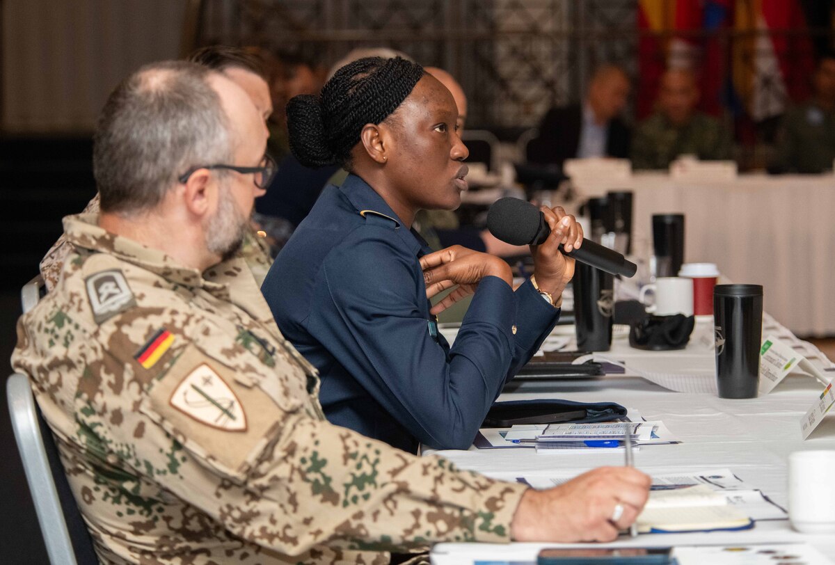 International graduates representing various countries return to the Air University campus, joining Air Force and Department of State leaders to share perspectives on a variety of military topics during the  second annual International Alumni of Distinction Seminar at Maxwell Air Force Base. Apr. 15, 2024 Q&A discussion. International Officer School hosted the three five-day event, which was built around the theme, “Peace Through Partnership” and is designed to enhance and building strategic relationships with partners and allies to maintain the leading edge in global competition. (US Air Force photo by Darius Hutton )”