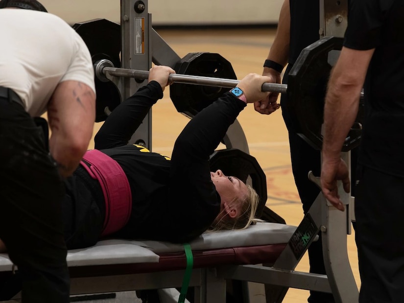 Retired Army Specialist Bryce Ewing competes in powerlifting at the 2024 Army Trials