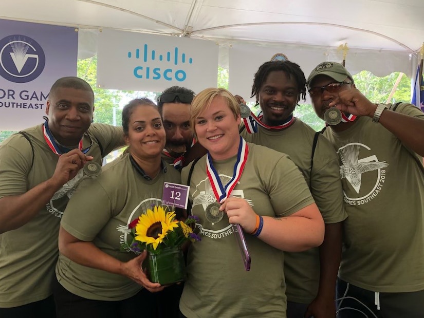 Ret. Army Spc. Bryce Ewing won multiple medals at the 2018 Valor Games in powerlifting, shotput, and volleyball.