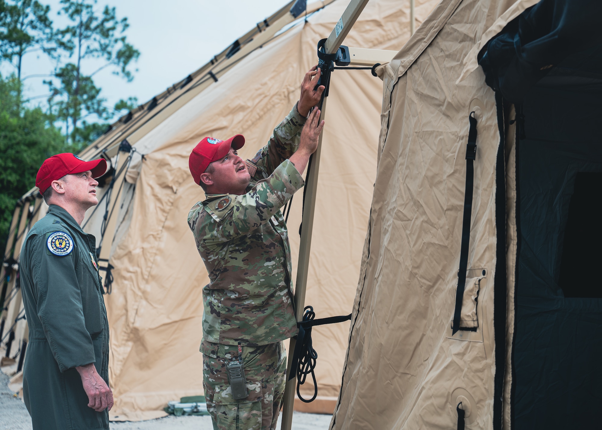 U.S. Air Force  Maj. Gen David B. Lyons discusses how to build contingency structures with Staff Sgt. Justin Cambell