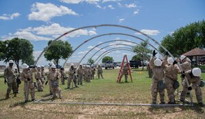 149th Force Support Squadron build a shelter tent for training