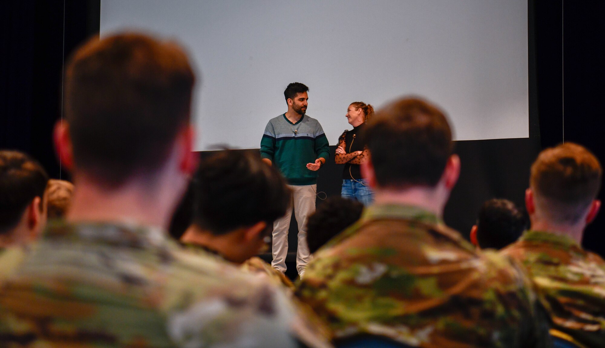 Actors perform various scenarios of sexual harassment.