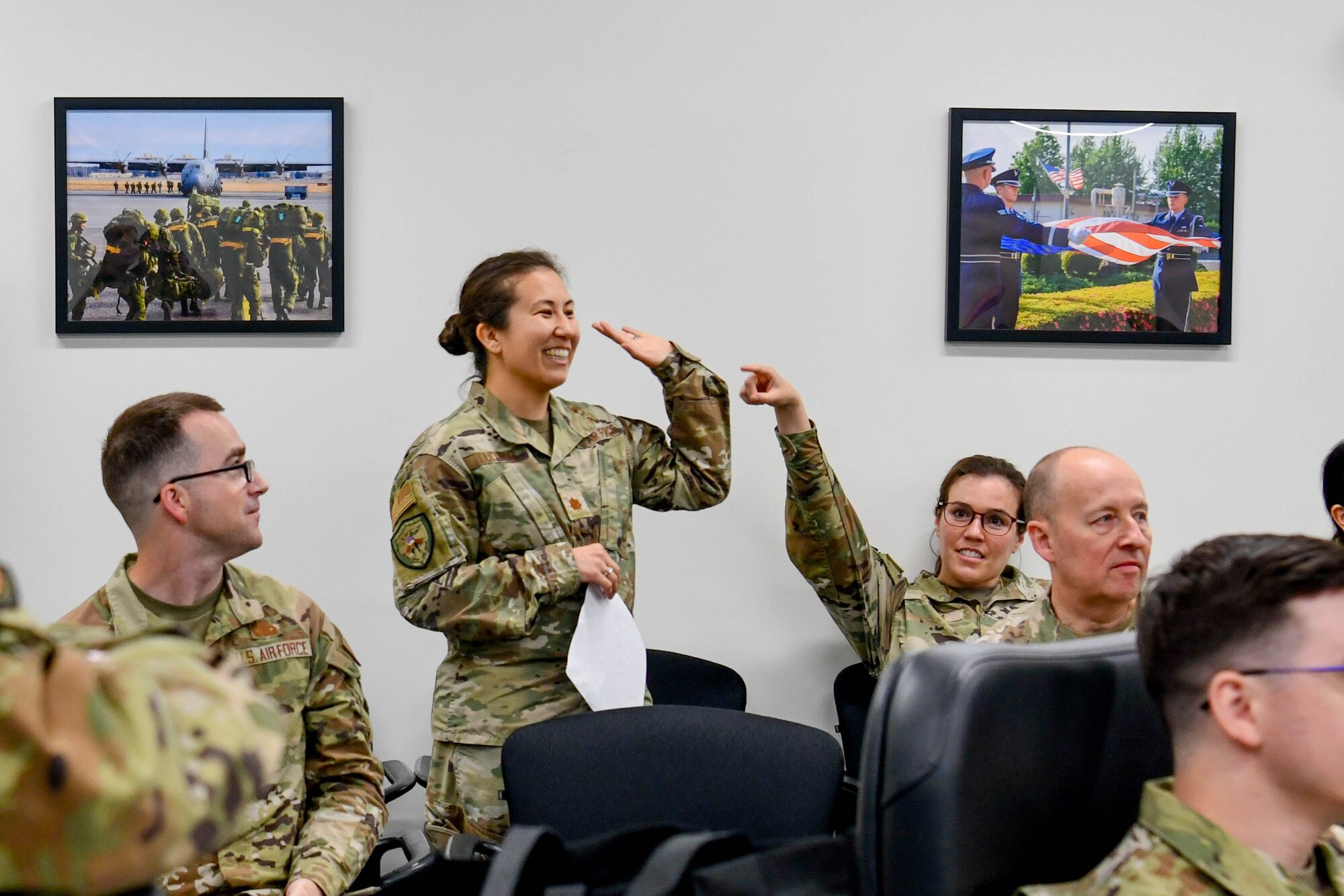 Members of 374th Wing Staff Agency meet to participate in resiliency day activities.