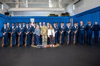 U.S. Air Force Honor Guard poses for group photo with Chief Master Sergeant of the Space and two guests