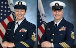 Portraits of MK1 Emily Helterhoff and OS1 Leland Kimball, the 2023 Enlisted Persons of the Year. (U.S. Coast Guard photos by Moses Ward)