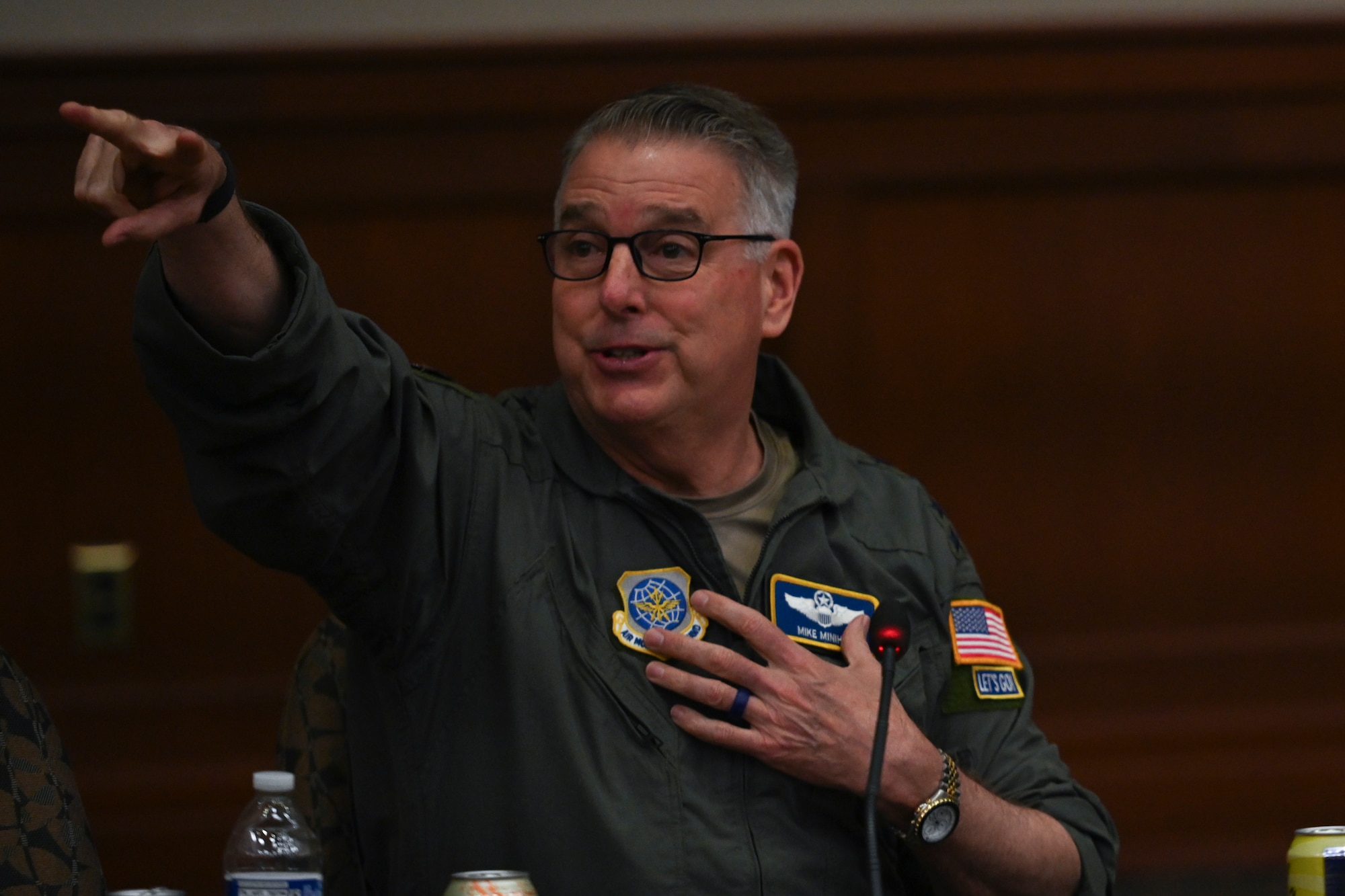 U.S. Air Force Gen. Mike Minihan, Air Mobility Command commander, delivers closing remarks during the Phoenix Rally conference at MacDill Air Force Base, Florida, April 29, 2024. Spring Phoenix Rally brought together more than 250 Total Force Mobility Air Force leaders and spouses to discuss Warrior Heart, Air Mobility Command's strategy and priorities, and how to work together to ensure the Mobility Air Force is ready to deliver Rapid Global Mobility across the Joint Force. (U.S. Air Force photo by Senior Airman Jessica Do)