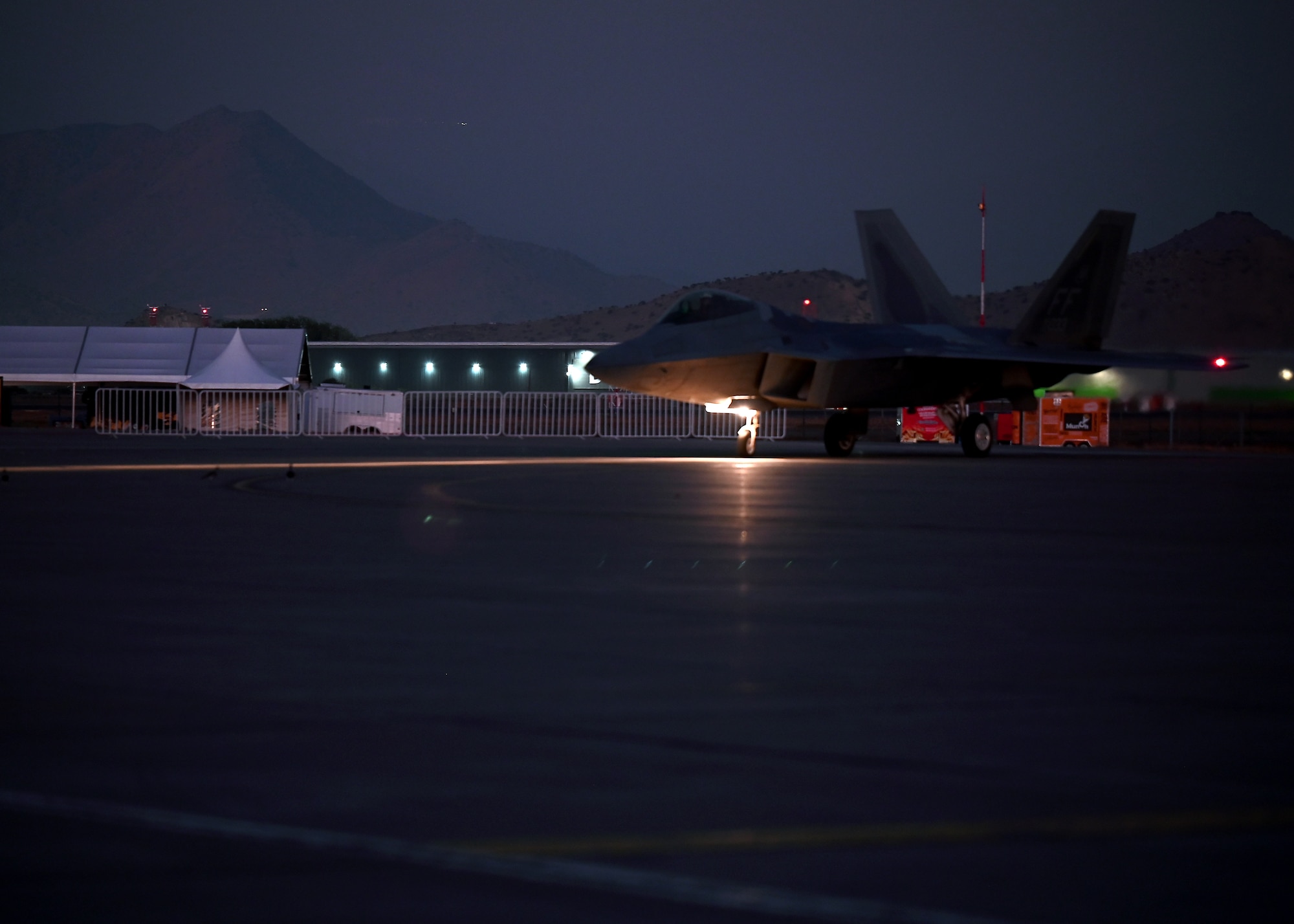 A U.S. Air Force F-22 Raptor aircraft lands at Pudahuel Air Base, Chile, April 4, 2024.