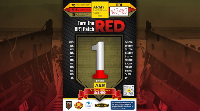 TOTAL RAISED: $13,483

Help turn the BR1 Patch RED!
Fort Riley’s 2024 Goal is $65,000.

91¢ of each $1 goes to Soldiers, Retirees, & their Families

For 2023, Fort Riley Soldiers received over $1 million in assistance.

100% Funded through Donations