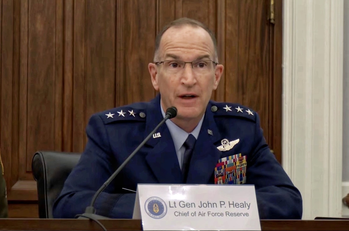 Lt. Gen. John P. Healy, chief of the Air Force Reserve and commander of Air Force Reserve Command, testifies before the U.S. House Appropriations Subcommittee on Defense April 30, 2024. (U.S. Air Force photo)