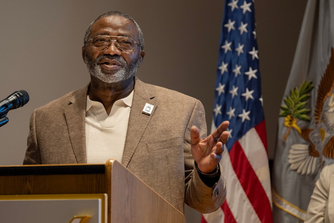 Retired Command Sgt. Maj. Paul L. Morrissette delivers remarks during a Finance and Comptroller Hall of
Fame induction ceremony at the Soldier Support Institute on Fort Jackson, South Carolina, April 26,
2024. Morrissette, a former Finance Corps regimental sergeant major, was made the third inductee of the
hall of fame for his service and commitment to the U.S. Army Finance Corps for more than forty years.
(U.S. Army photo by Mark R. W. Orders-Woempner)