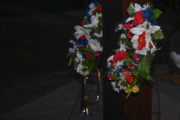 A wreath is laid in honor of Anzac Day at Little Rock Air Force Base, Ark., April 25, 2024.