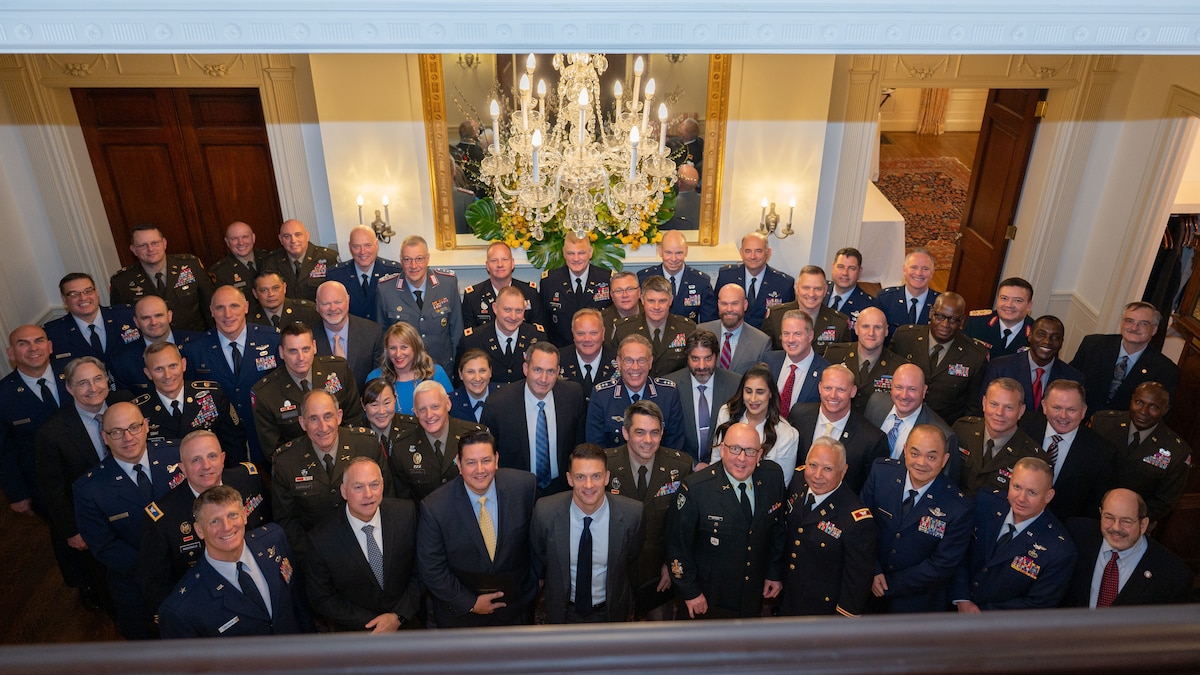 General and Flag Officer Seminar participants pose for a group photo during the GFOS commencement dinner at the Loeb House, Harvard University, Cambridge, Massachusetts, April 26, 2024. Strategic leaders across the nation’s 54 states and territories, Paraguay, Germany and Canada were invited by the Massachusetts National Guard and the National Guard Bureau Homeland Security Institute to Harvard Kennedy School to participate in a curriculum to prepare for homeland security emergencies.