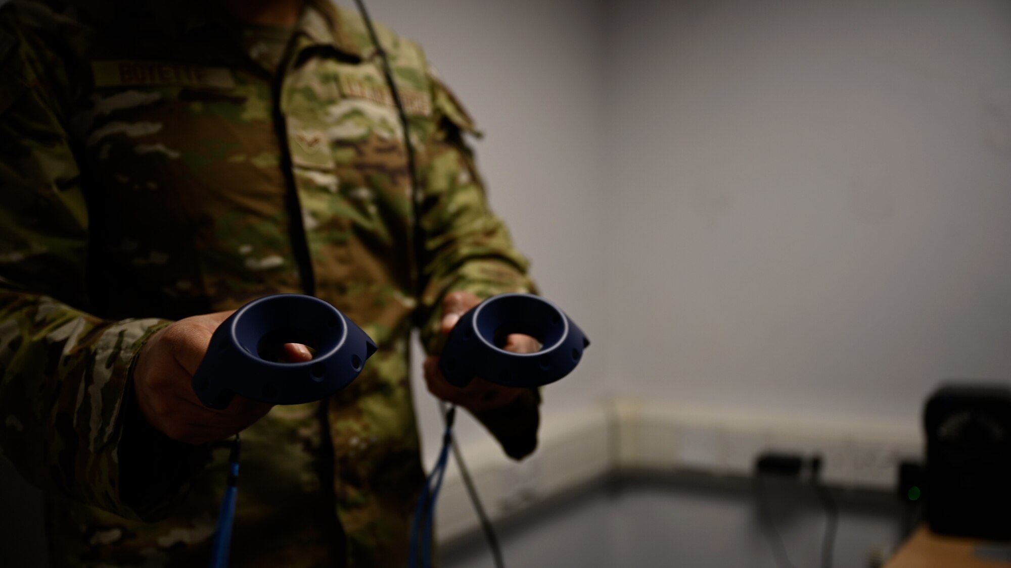 virtual reality controllers being used