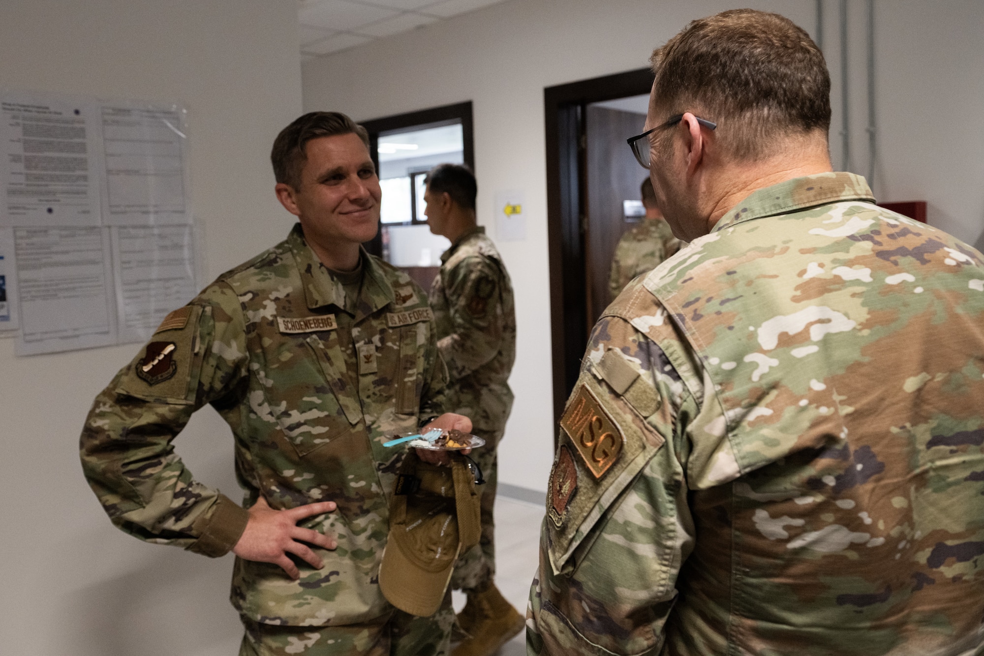 U.S. Air Force Col. Robert Schoeneberg, 39th Air Base Wing deputy commander, and Col. Jason Rossi, 39th Mission Support Group commander have a conversation.