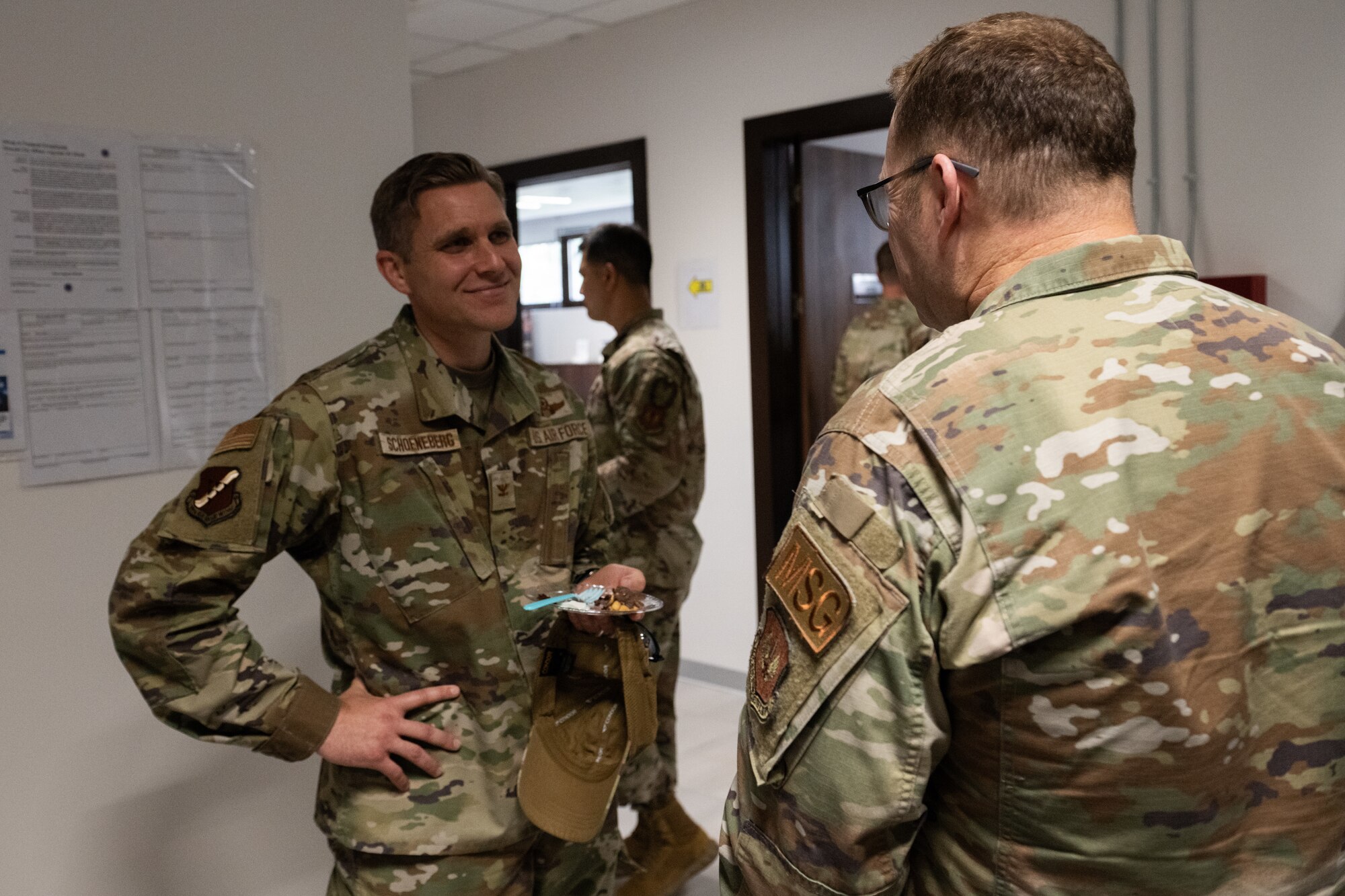 U.S. Air Force Col. Robert Schoeneberg, 39th Air Base Wing deputy commander, and Col. Jason Rossi, 39th Mission Support Group commander have a conversation.