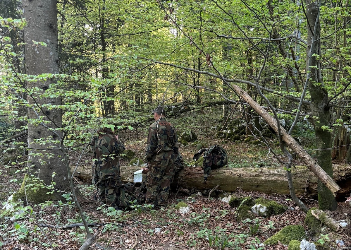 Croatian students standing in the woods.
