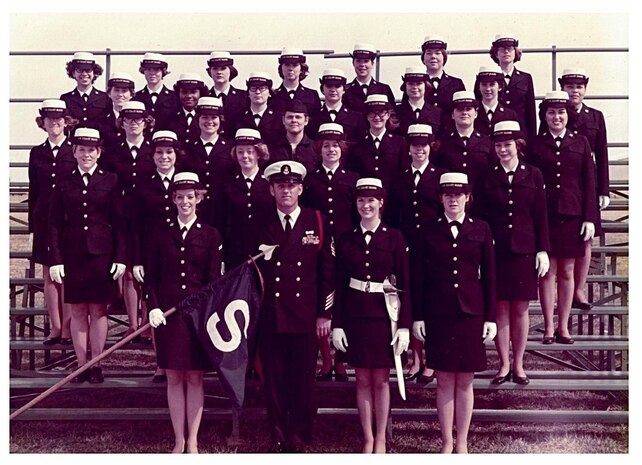 The first class of female recruits to enter the "regular" Coast Guard after successfully completing 10 weeks of basic training at TRACEN Cape May, Recruit Class Sierra-89.