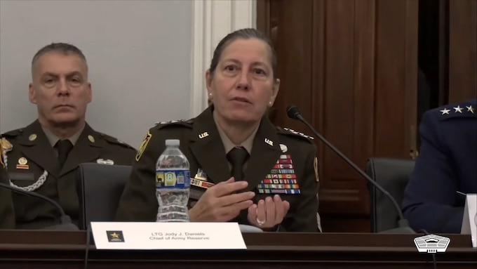 Defense officials testify about the fiscal year 2025 budget before the House Appropriations Committee’s defense subcommittee. Testifying are: Army Gen. Daniel R. Hokanson, chief of the National Guard Bureau; Army Lt. Gen. Jody J. Daniels, chief of Army Reserve and commanding general, U.S. Army Reserve Command; Navy Vice Adm. John Mustin, chief of Navy Reserve; Marine Corps Lt. Gen. Leonard F. Anderson IV, commander of Marine Forces Reserve; and Air Force Lt. Gen. John P. Healy, chief of Air Force Reserve.