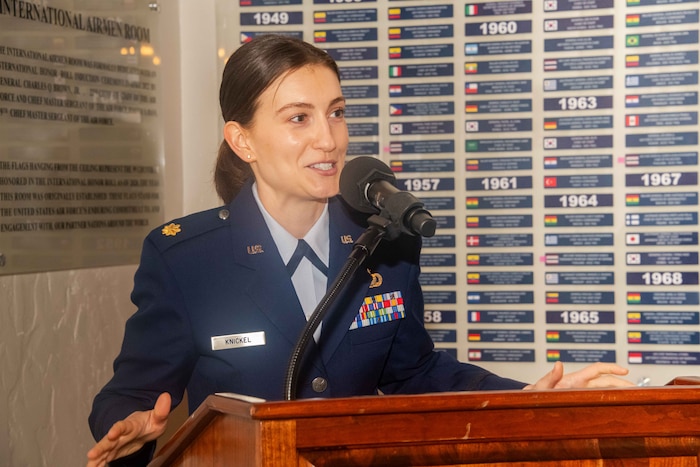 Air University’s International Honor Roll (IHR) program recognizes international Professional Military Education (PME) graduates who have attained a prominent position in their country. This year’s ceremony marks the induction of Air University alumni from three newly represented counties: Mexico, Moldova, and Mongolia. Air Force leadership from around the world gather at Maxwell Air Force Base for a meet and greet style social. Apr. 18, 2024.- (U.S. Air Force photo by Sean Ross)