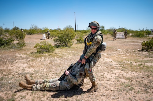 More than 75 Reserve Citizen Airmen of the 944th Fighter Wing, along with 10 Airmen from the 56th Fighter Wing, conducted ‘Ready Airmen Training’ during what was dubbed “Field Training Exercise Desert Anvil”, the first of its kind hosted by the 944th Mission Support Group with the 944th Aeromedical Staging Squadron at Florence Military Reservation in Florence, Ariz., Apr. 5-6, 2024. The mission of this training was for Airmen to transcend the boundaries of their usual roles and embrace the unpredictability of combat through a rigorous training regimen designed to mirror the complexities of modern warfare. (U.S. Air Force photo by Tech. Sgt. Tyler J. Bolken)