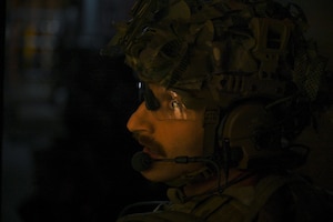 An Airman looks forward