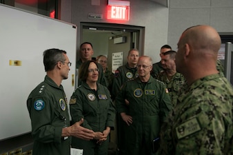 NORFOLK, Va. (May 3, 2024) – Vice Adm. Doug Perry, Commander, U.S. 2nd Fleet, briefs Chief of Naval Operations Adm. Lisa Franchetti, on the hard work being done by the Sailors at the U.S. 2nd Fleet Maritime Operations Center, May 3. During her trip to U.S. 2nd Fleet, Franchetti engaged with Sailors, recognized their achievements, and shared her priorities for America’s Warfighting Navy. (U.S. Navy photo by Mass Communication Specialist 1st Class William Spears)