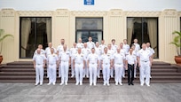 JOINT BASE PEARL HARBOR-HICKAM (April 11, 2024) — Attendees of the Undersea Warfare Commanders’ Conference (USWCC) pose for a group photo on Joint Base Pearl Harbor-Hickam, Hawaii, April 11, 2024. First held in 2018, this year’s theme was “Leveraging technology to integrate partners and improve communications, lethality and interchangeability.” (U.S. Navy photo by Mass Communication Specialist 1st Class Scott Barnes)