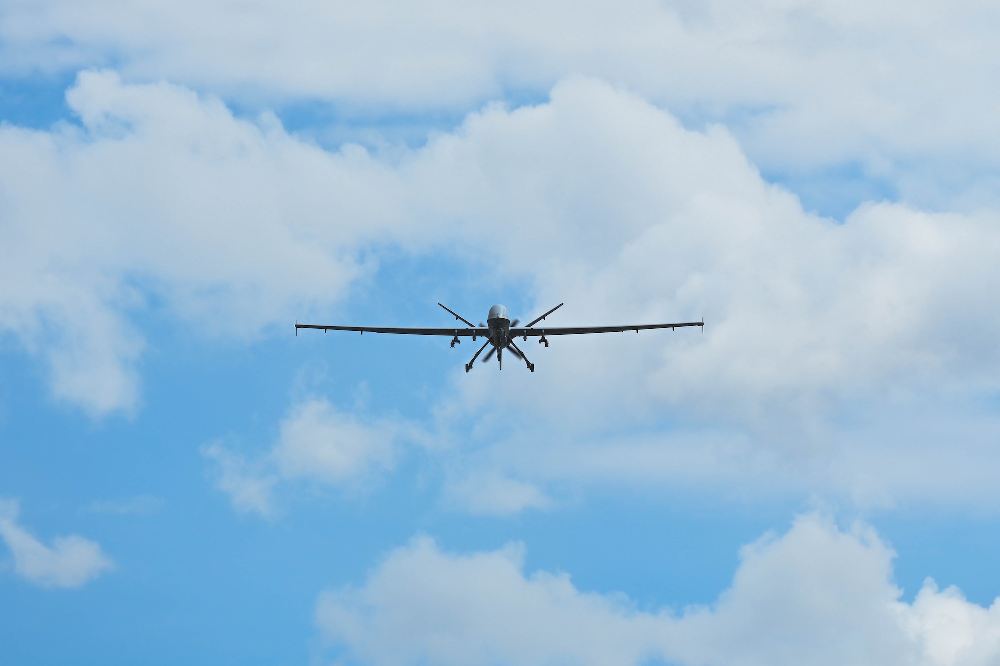 An MQ-9 Reaper remotely piloted aircraft flies in the South Dakota skies above Ellsworth Air Force Base