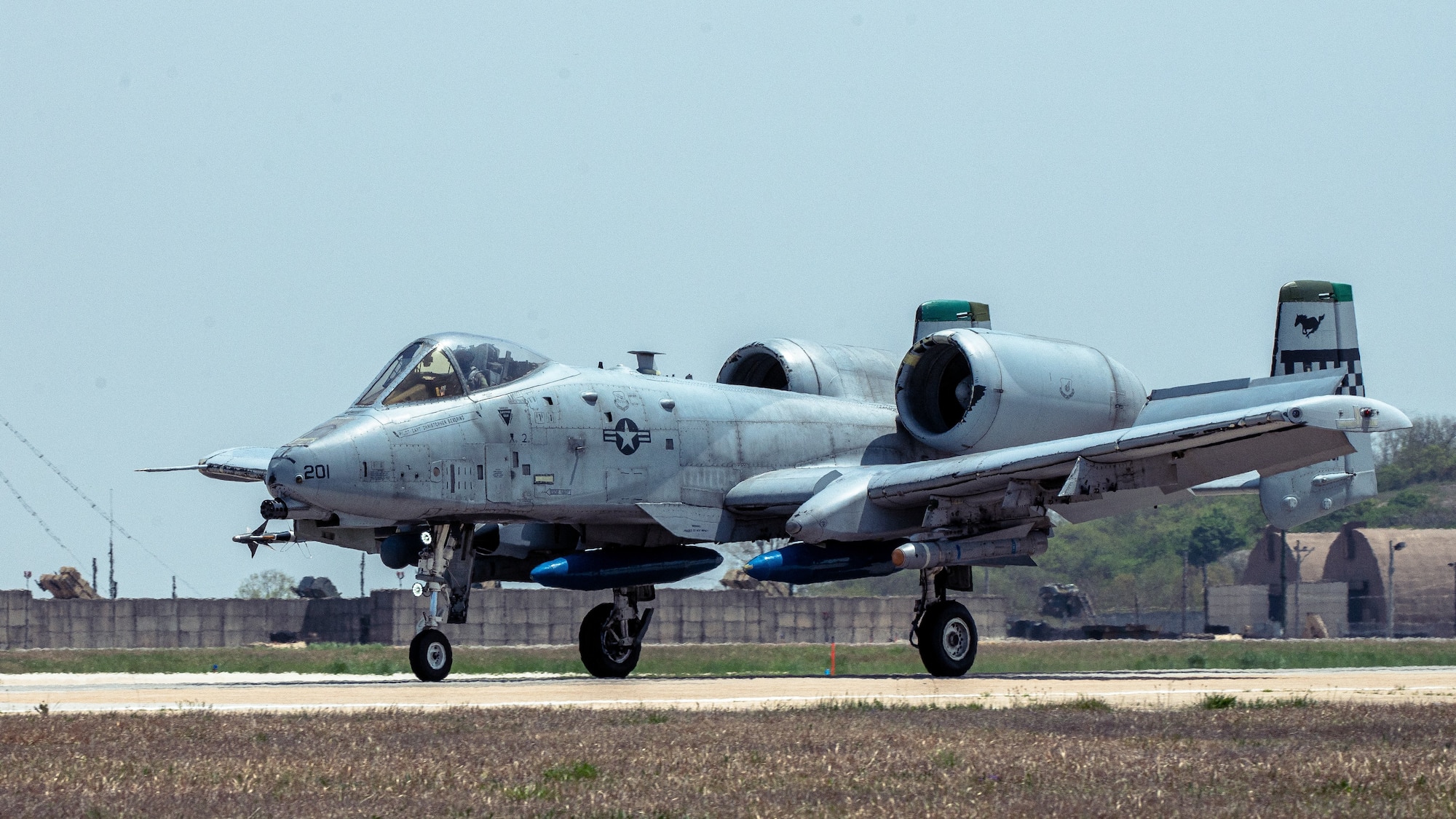 A U.S. Air Force A-10C Thunderbolt II assigned to the 25th Fighter Squadron, taxis during the Korea Flying Training 2024 event at Kunsan Air Base, Republic of Korea, April 26, 2024. KFT 24 focused on the tactical execution of combat missions to maintain military readiness and reinforced the 51st Fighter Wing’s capabilities to operate from locations with varying levels of resources and support. (U.S. Air Force photo by Staff Sgt. Jovan Banks)