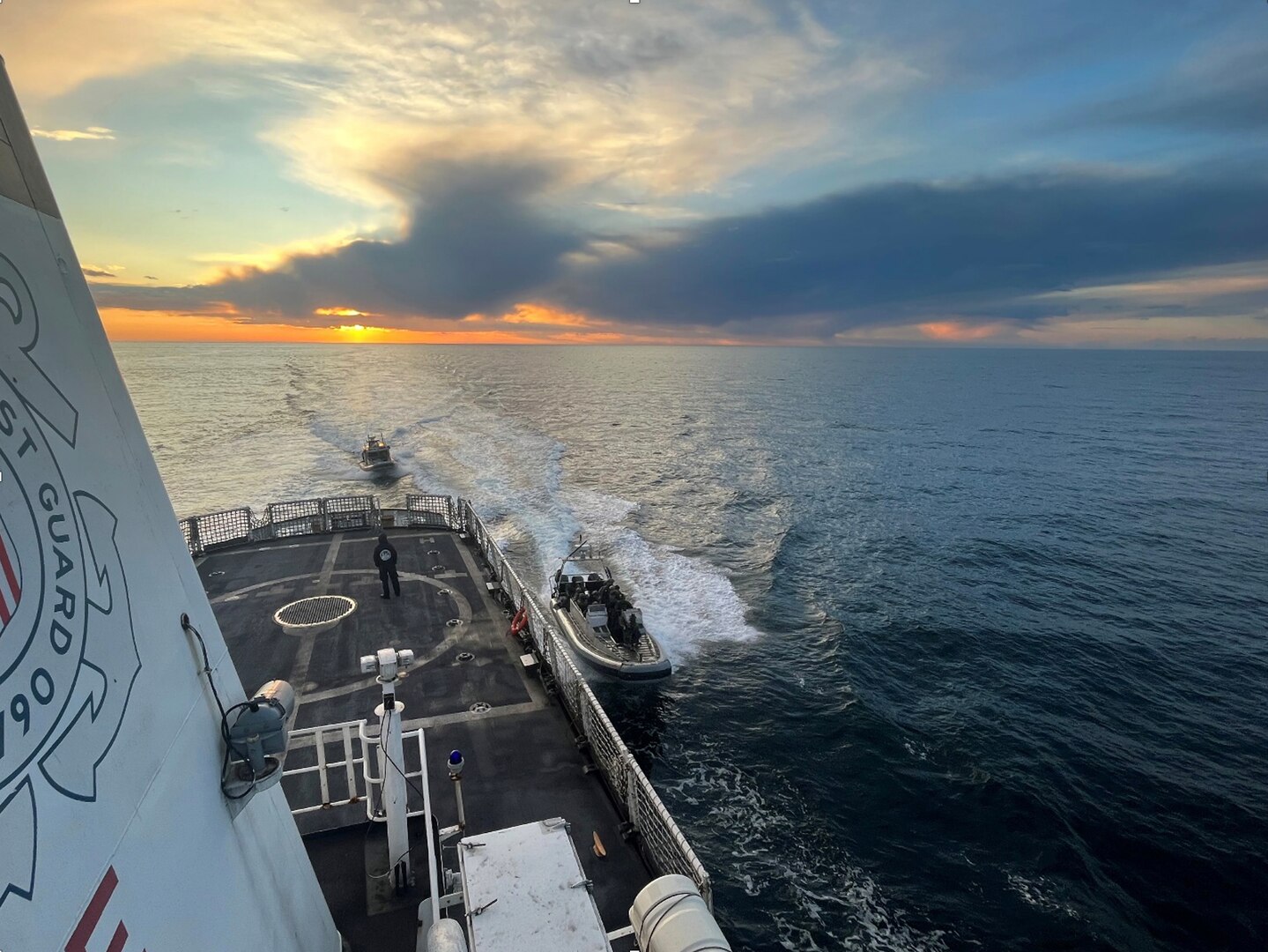 Members from the San Diego-based U.S. Coast Guard Maritime Security Response Team (MSRT) - West conduct hook-and-climb training with the USCGC Active (WMEC 618) while the cutter patrols waters off Southern California's coast, March 18, 2024. MSRT - West is a specialized Coast Guard unit responsible for conducting maritime counter-terrorism and high-risk law enforcement operations with crews capable of boarding and securing vessels, conducting maritime interdictions, and responding to hostage situations or acts of piracy. U.S. Coast Guard photo by Lt. Erick Jackson.